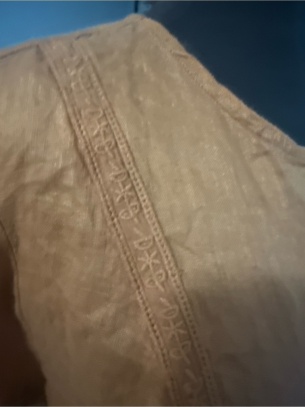 Frieeah Camel Linen Blend Long Sleeve Drop Waist Mini Dress Cottagecore Boho L - Picture 4 of 10